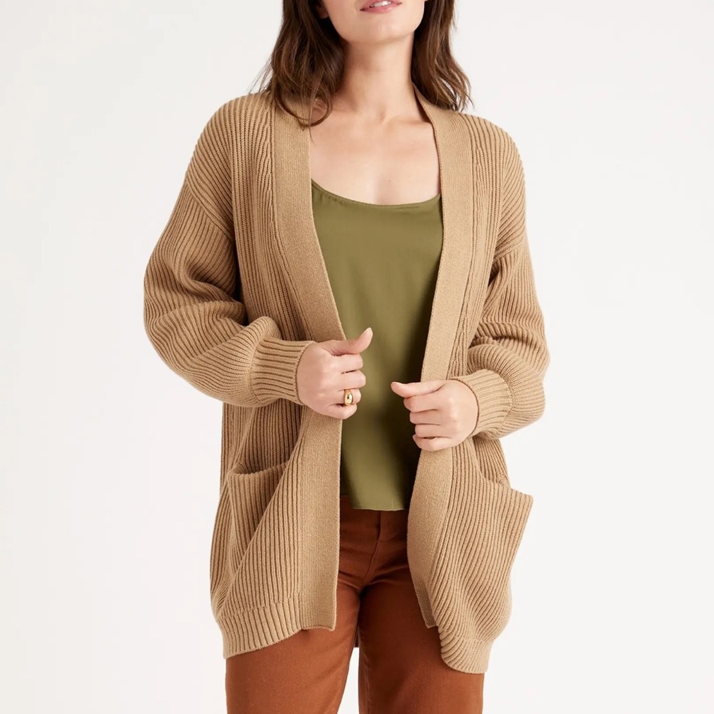 Quince oversized cotton cardigan - camel/large